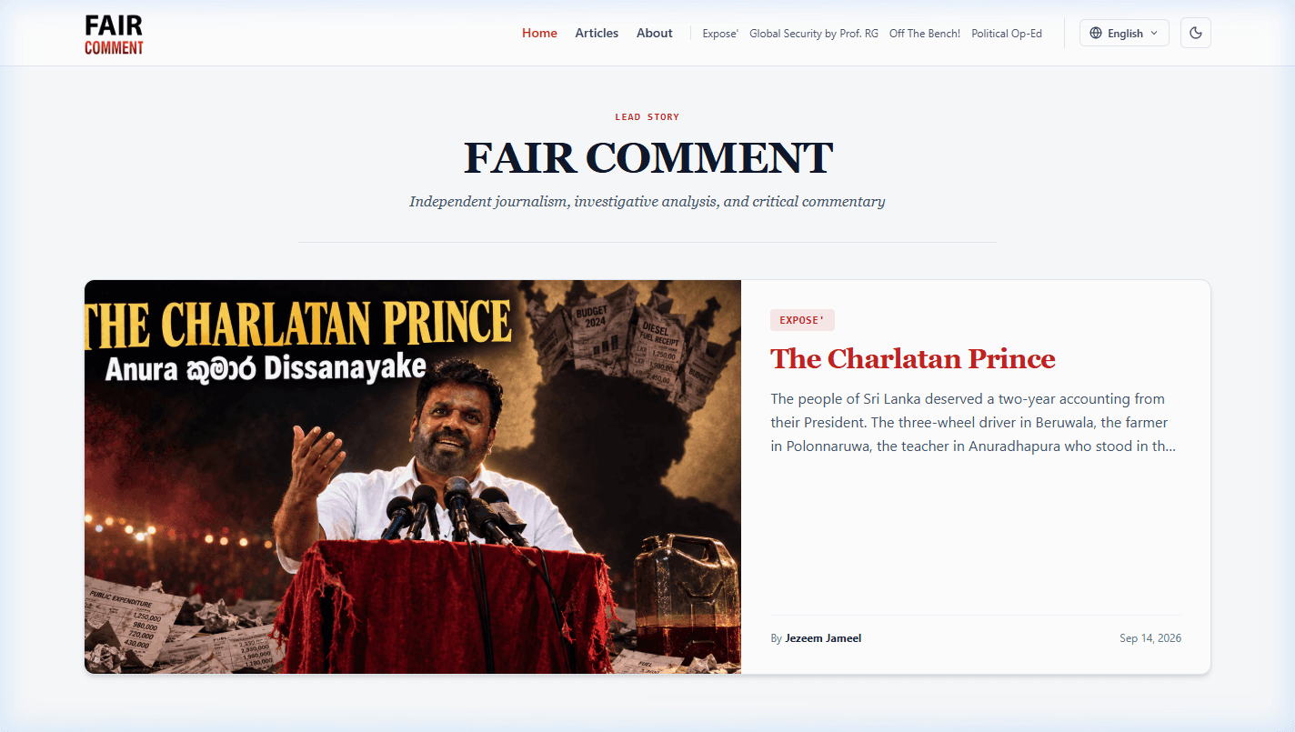 Fair Comment verified live production platform interface